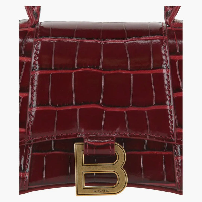 Balenciaga Hourglass XS Mango superior Rojo oscuro