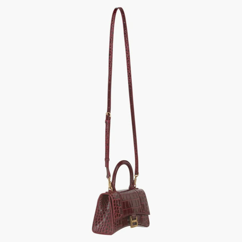 Balenciaga Hourglass XS Mango superior Rojo oscuro
