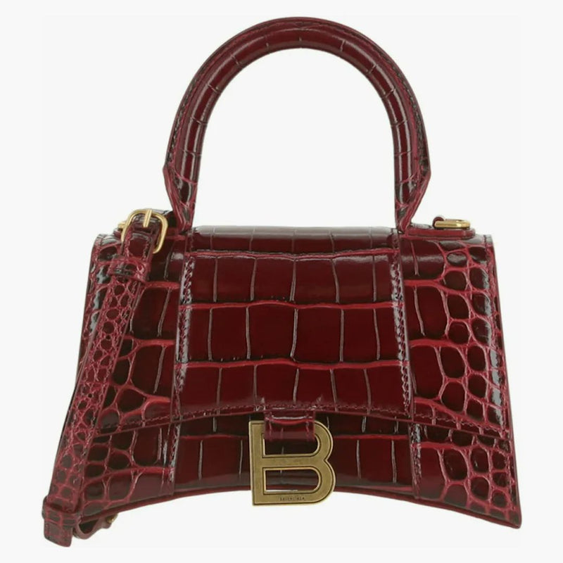 Balenciaga Hourglass XS Mango superior Rojo oscuro