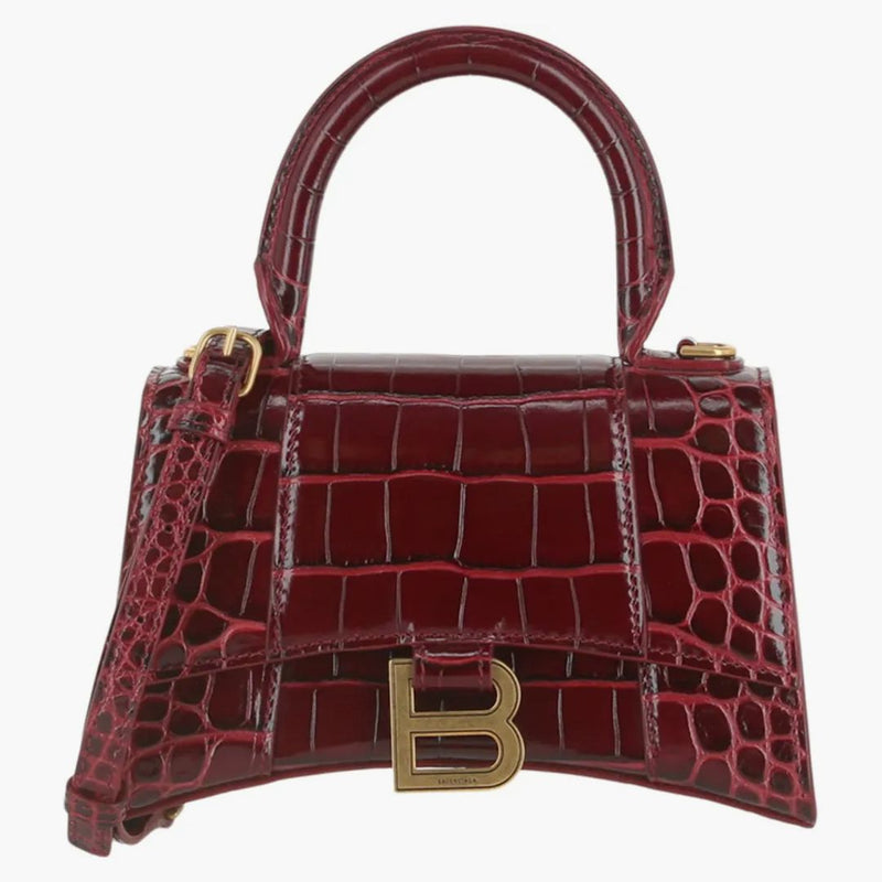 Balenciaga Hourglass XS Mango superior Rojo oscuro