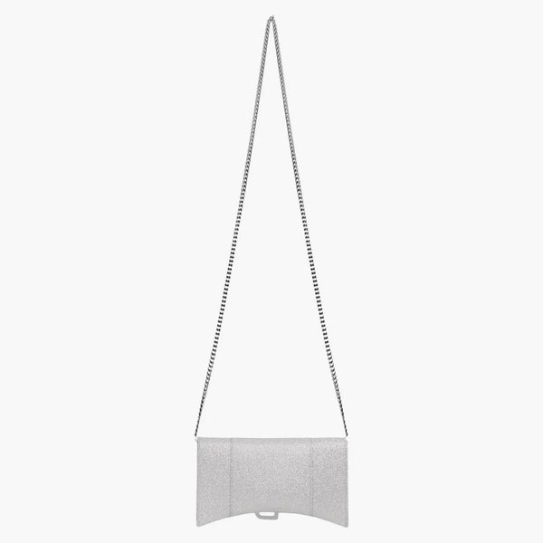 Balenciaga timglas Xs plånbok på kedjan i glittrande tygsilver