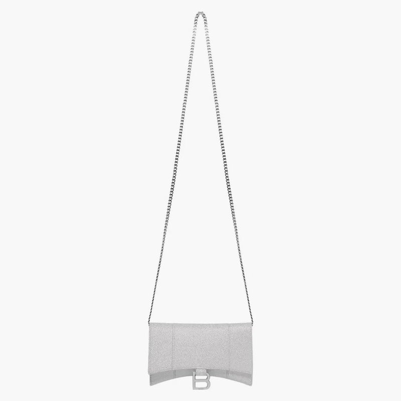 Balenciaga timglas Xs plånbok på kedjan i glittrande tygsilver
