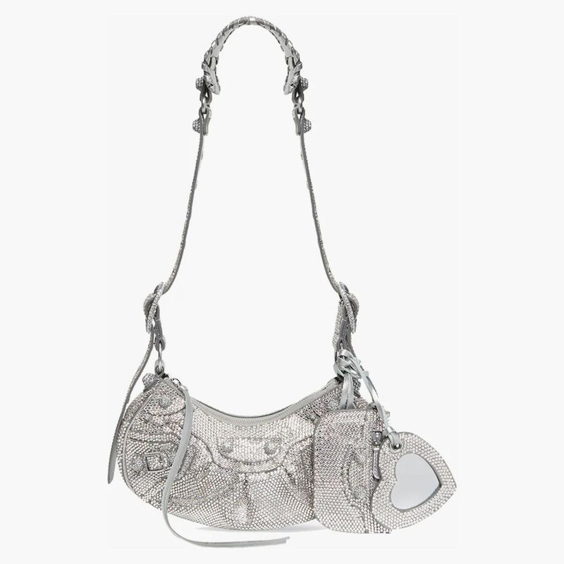 Balenciaga Le Cagole Shoulder Bag XS Gray Suede with Rhinestones