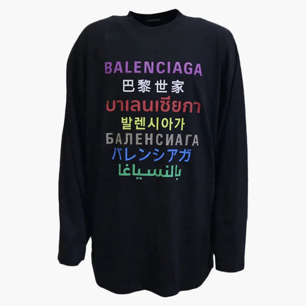 Balenciaga Idiomas x Camiseta Longsleeve de ajuste grande Negro/Multi