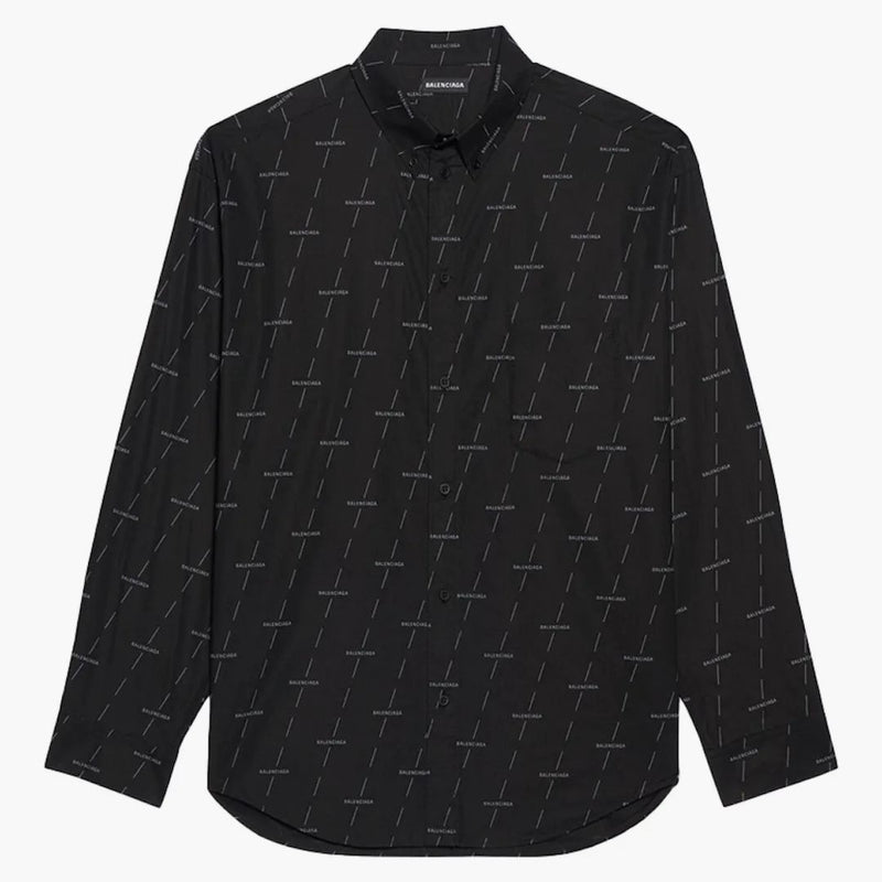 Balenciaga Barn Fit Poplin Shirt Licencia de negro/blanco impreso