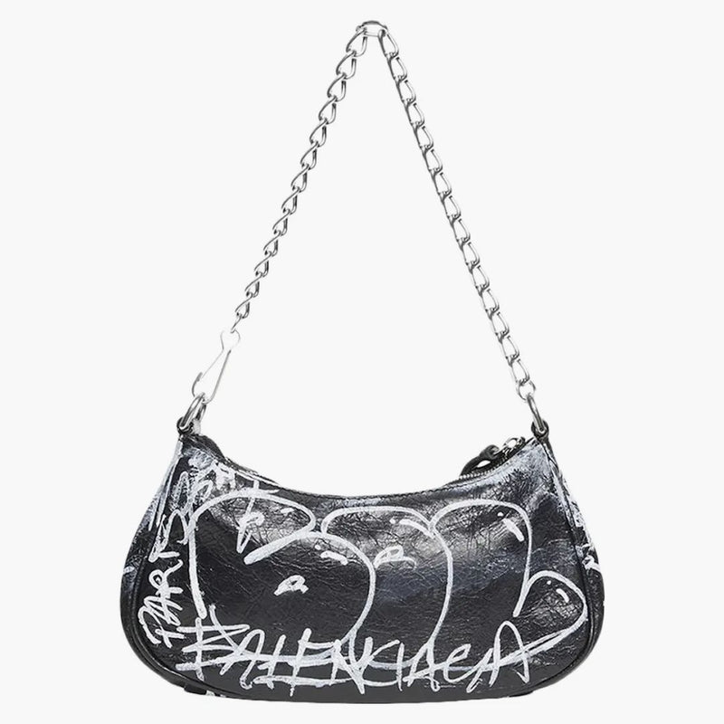 Balenciaga le Cagole Mini Bag s řetězovým graffiti černou