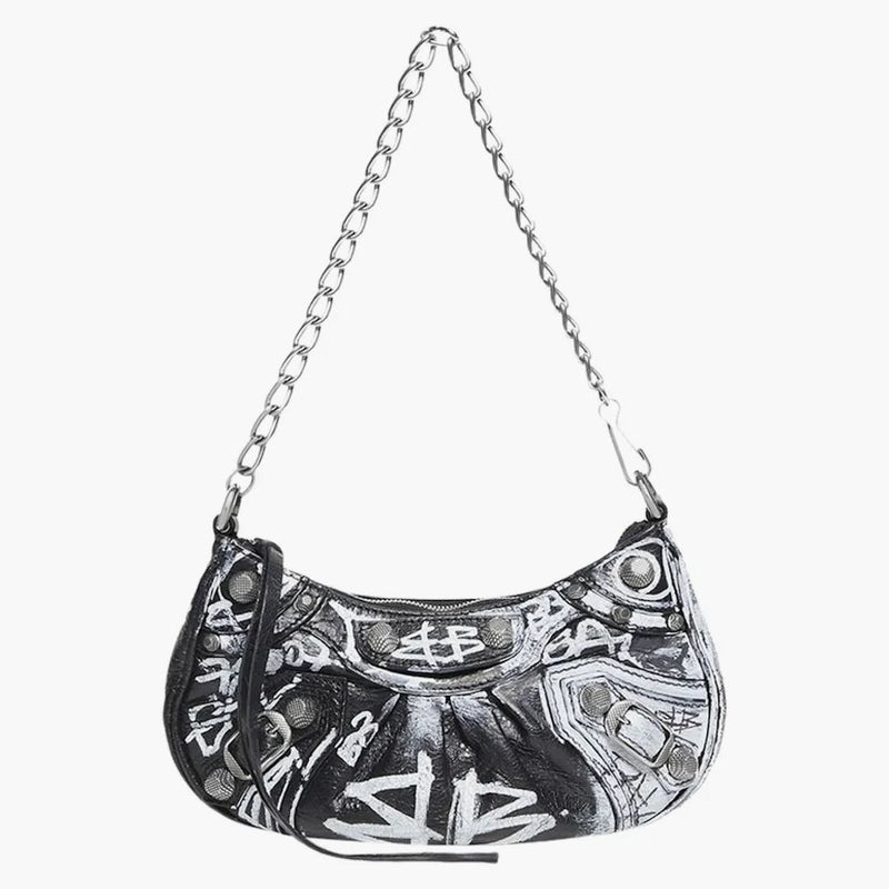Balenciaga le Cagole Mini Bag s řetězovým graffiti černou