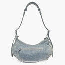 Balenciaga Le Cagole Shoulder Bag Small Blue Denim Wash with Rhinestones