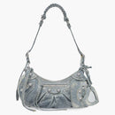 Balenciaga Le Cagole Shoulder Bag Small Blue Denim Wash with Rhinestones