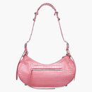 Balenciaga Le Cagole Shoulder Bag Small Crocodile Embossed Pink