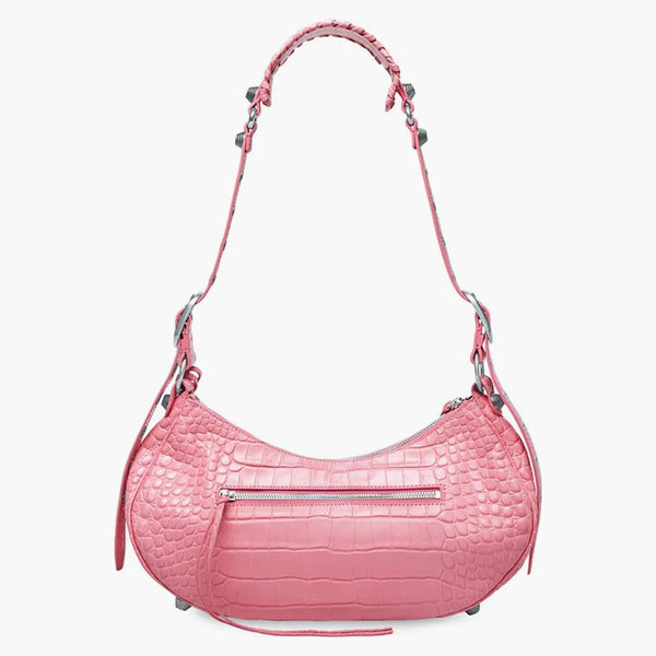 Balenciaga le Cagole Bolsa de hombro Pequeño cocodrilo rosa en relieve