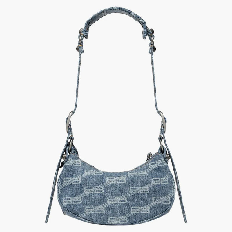 Balenciaga Le Cagole Stume a tracolla XS BB Monogram blu/Bianched denim