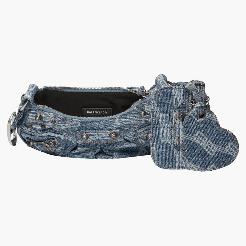 Balenciaga Le Cagole Stume a tracolla XS BB Monogram blu/Bianched denim
