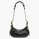 Balenciaga Le Cagole Shoulder Bag Xs Crocodile Embossed Black