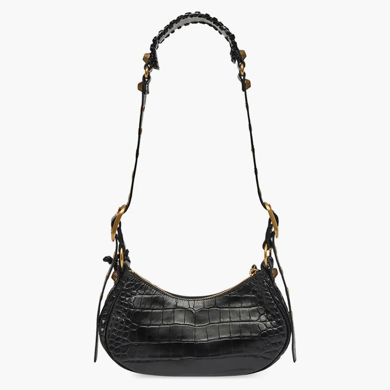 Balenciaga le Cagole Bolso de hombro XS Crocodile en relieve Negro