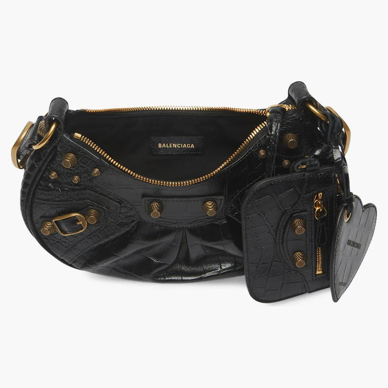 Balenciaga le Cagole Bolso de hombro XS Crocodile en relieve Negro