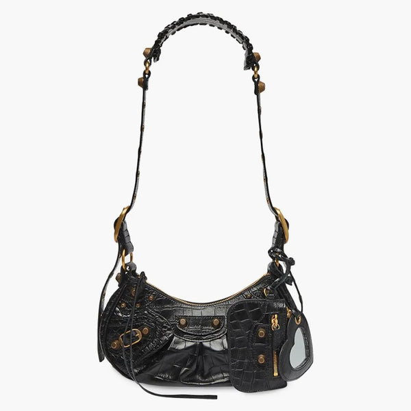 Balenciaga le Cagole Bolso de hombro XS Crocodile en relieve Negro