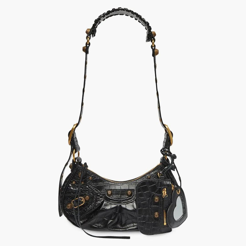 Balenciaga le Cagole Bolso de hombro XS Crocodile en relieve Negro