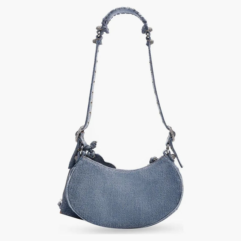 Balenciaga le Cagole Xs ramenní taška denim modrá