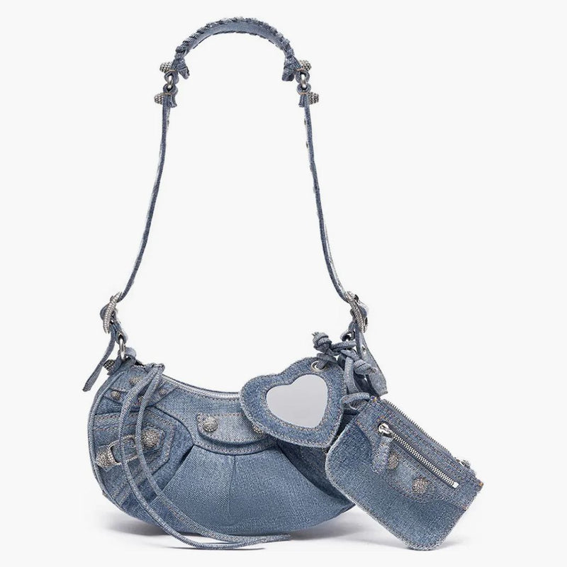 Balenciaga le Cagole Xs ramenní taška denim modrá