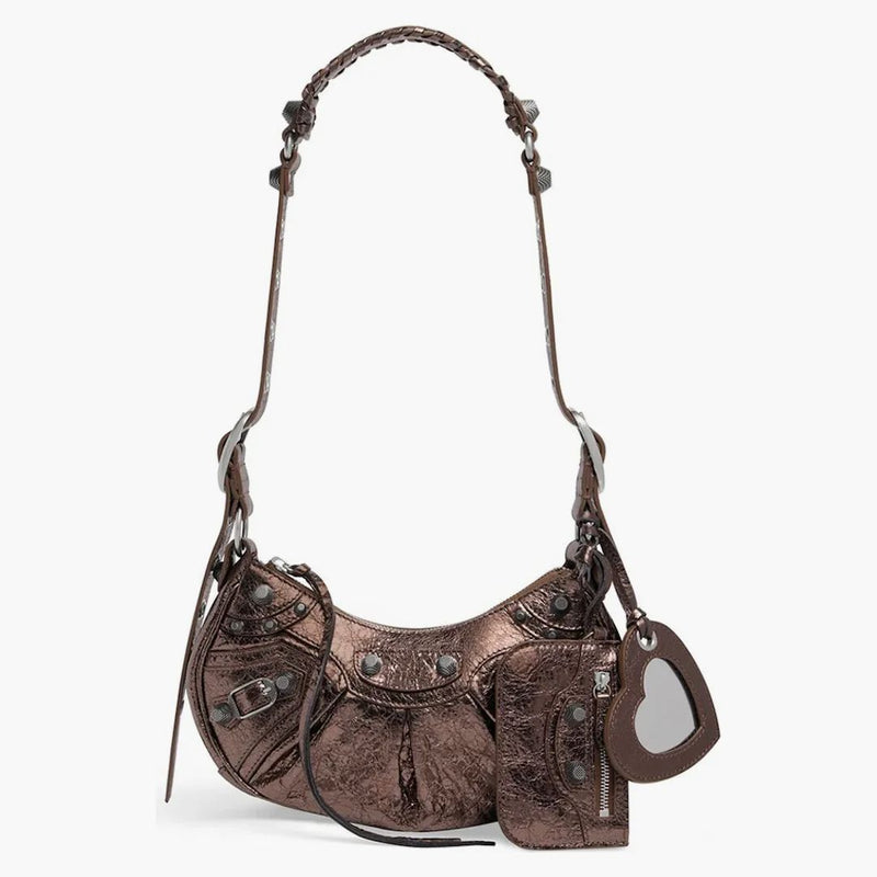 Balenciaga le Cagole XS ramenní taška metalizovaná bonze
