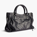 Balenciaga Le City Medium Bag in Black Arena Lambskin Shiny Silver Hardware Black (7977862AA9S1000)