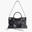 Balenciaga Le City Medium Bag in Black Arena Lambskin Shiny Silver Hardware Black (7977862AA9S1000)