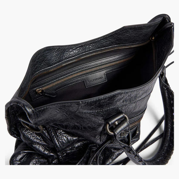 Balenciaga LE City Medium Bag en Black Arena Storico Hardware de latón Lambsker Negro (7977862Bek1000)