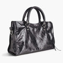 Balenciaga Le City Medium Bag In Steel Grey Metallized Arena Lambskin Shiny Silver Hardware Steel Grey (7977862aa9r1314)