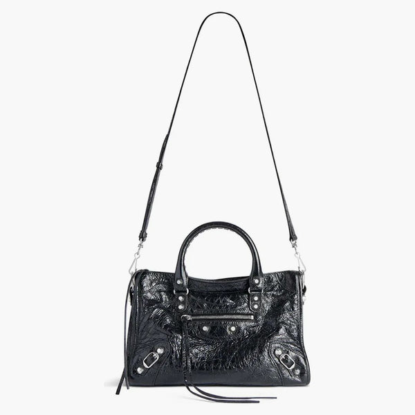 Balenciaga Le City Small Bag in Black Arena Lambskin Shiny Silver Hardware Black (8114422aA9S1000)