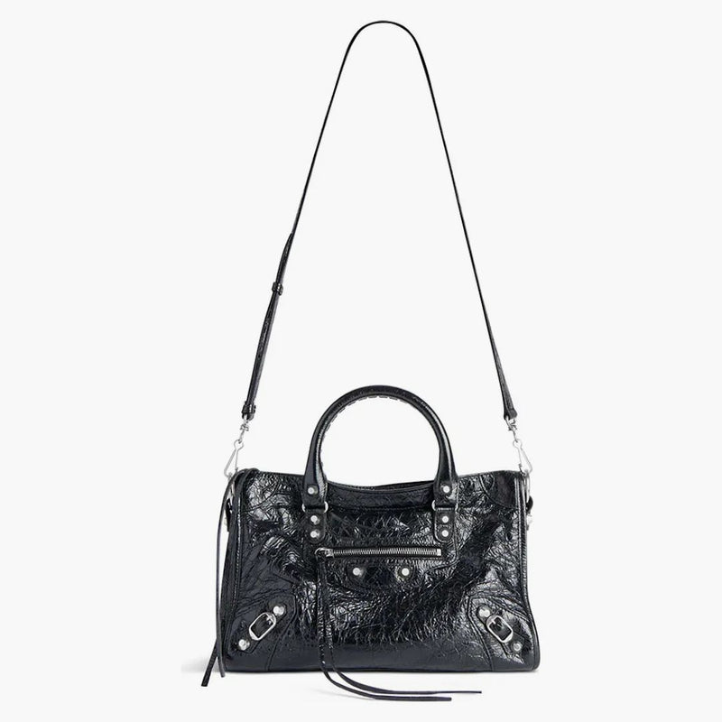 Balenciaga le City Small Bag in Black Arena Lagskin Shiny Silver Hardware Black (8114422AA9S1000)