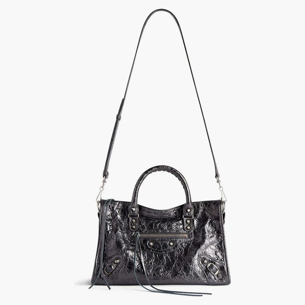 Balenciaga le City Small Bag in Steel Grey Metallizované arény Lhankové lesklé stříbrné hardwarové ocelové šedé (7977892AA9R1314)