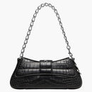 Balenciaga Lindsay Shoulder Bag Small Crocodile Embossed Black