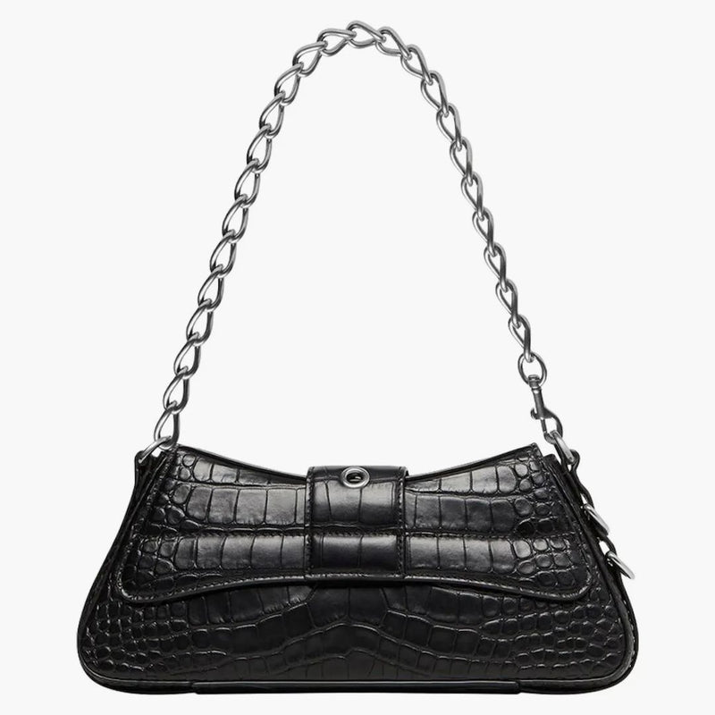 Balenciaga Lindsay Stume a tracolla piccola coccodrillo in rilievo nero