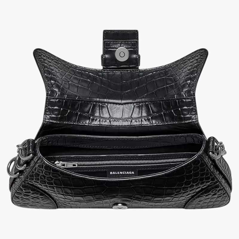 Balenciaga Lindsay Stume a tracolla piccola coccodrillo in rilievo nero