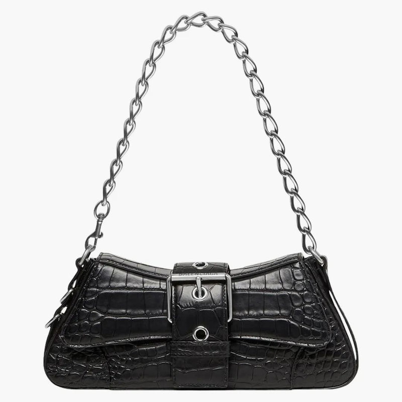 Balenciaga Lindsay Stume a tracolla piccola coccodrillo in rilievo nero