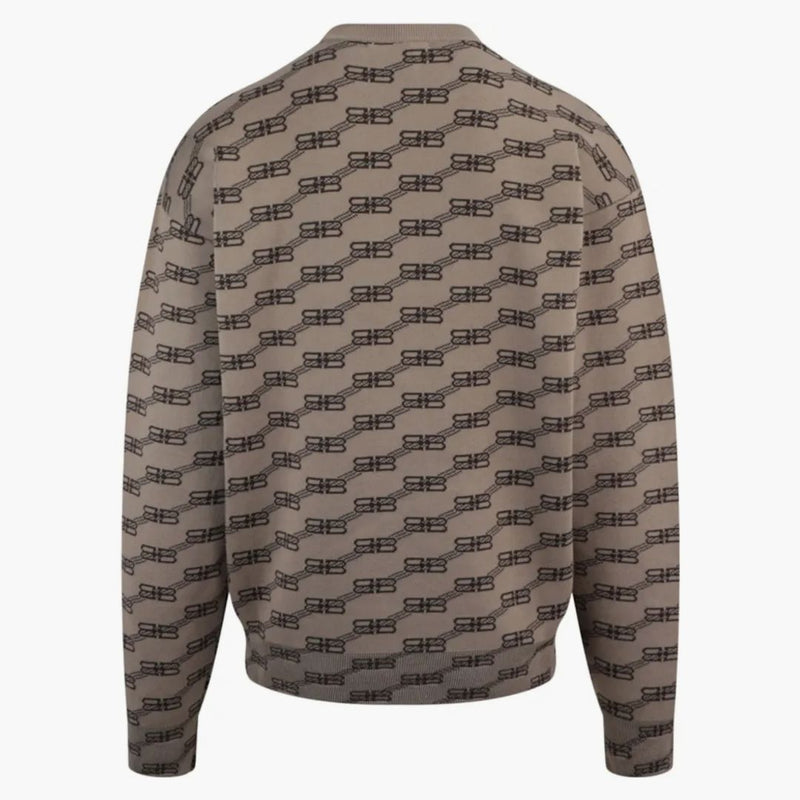 Balenciaga Logo Intarsia-Knit Sweater Beige