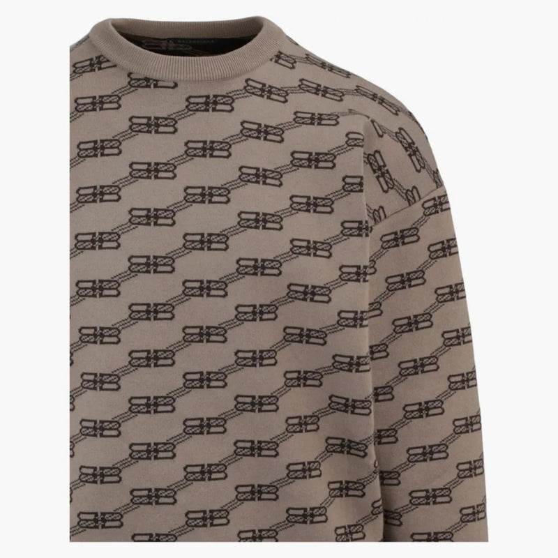 Balenciaga Logo Intarsia-Knit Sweater Beige