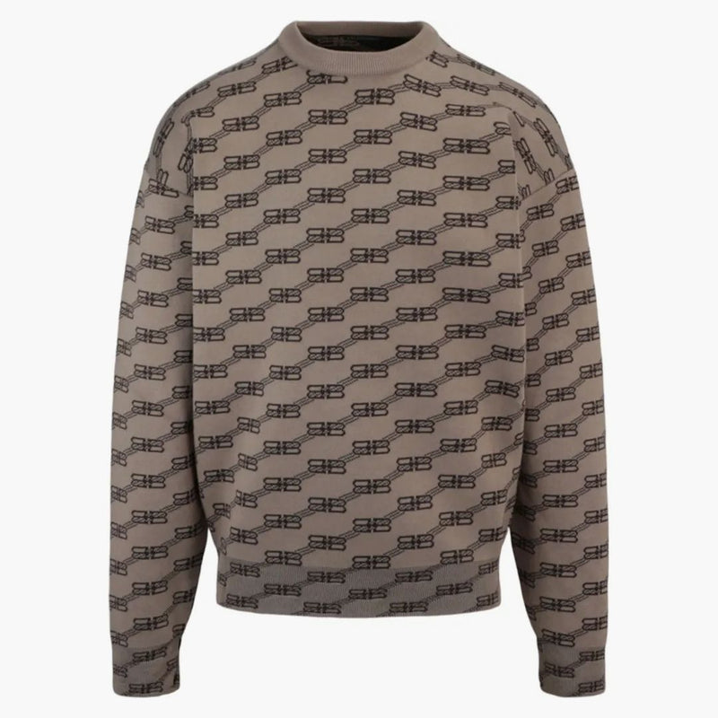Balenciaga Logo Intarsia-Knit Sweater Beige