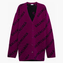 Balenciaga Logo Intarsia Wool Cardigan Purple