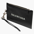 Balenciaga logo Leather Passport Holder Lanyard Black