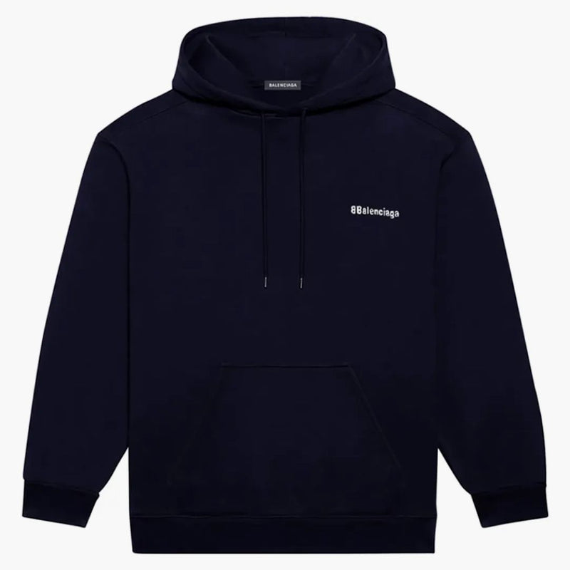 Balenciaga Logo Medium Fit Hoodie Marine Blue/white