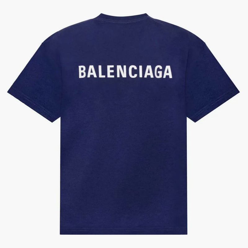 Balenciaga Logo Medium Fit T-Shirt Marine Blue