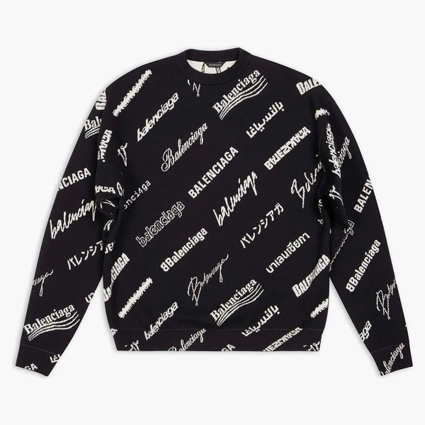 Balenciaga Logo Print Print CrewNeck svetr černý