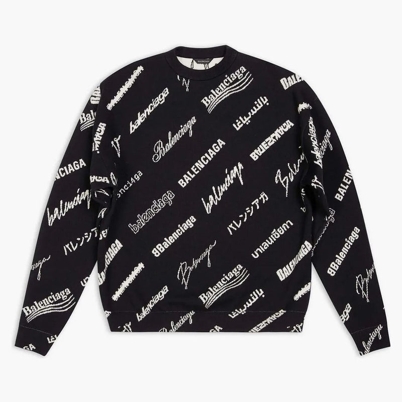 Balenciaga Logo Print Print CrewNeck svetr černý
