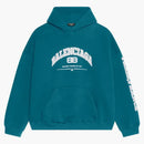 Balenciaga Logo-Print Maison Hooded Sweatshirt Petrol Blue