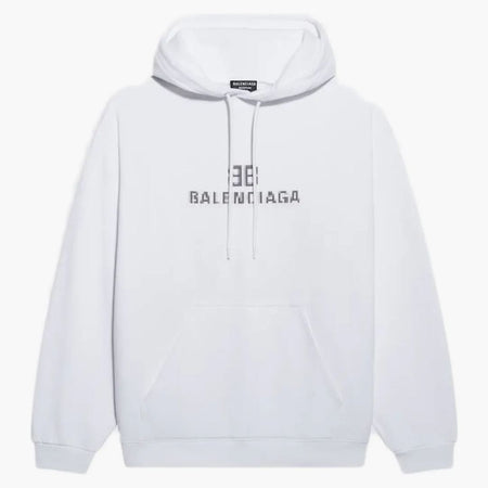 Balenciaga mens BB Pixel Medium Fit Hoodie White