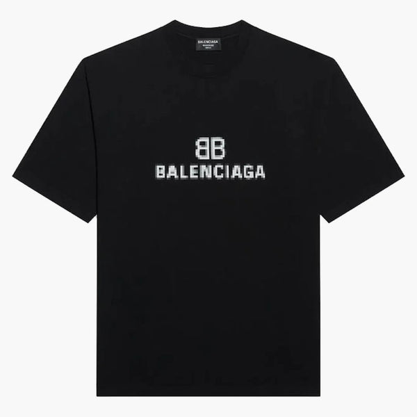 Balenciaga masculina bb píxel camiseta de ajuste medio negro negro
