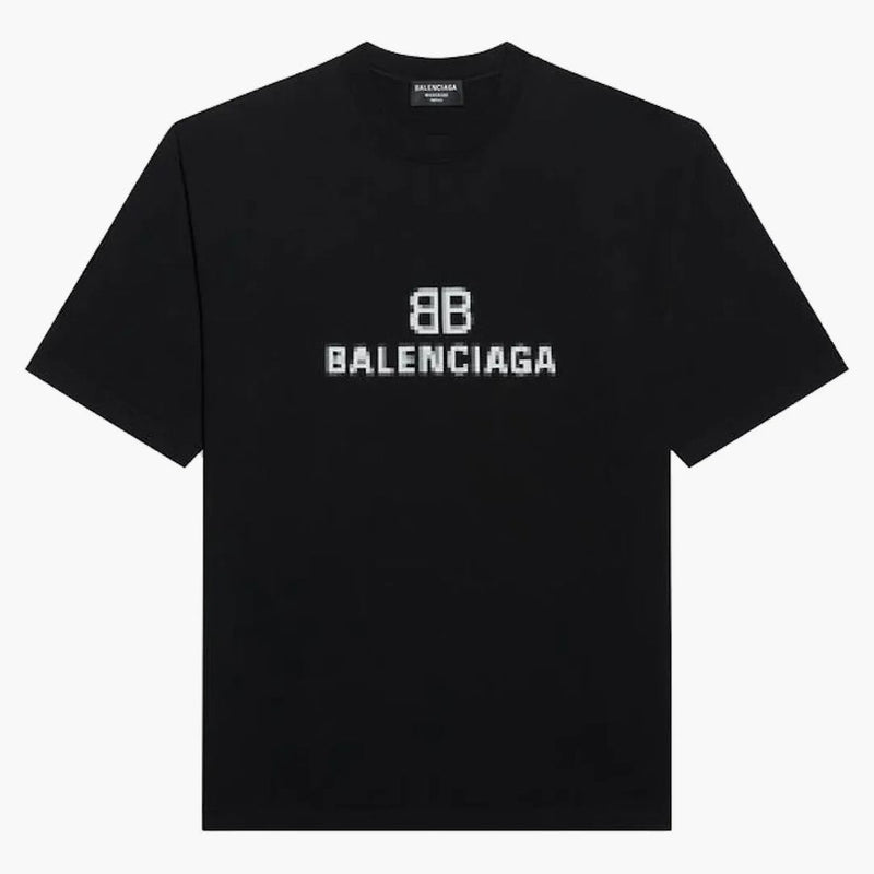 Balenciaga masculina bb píxel camiseta de ajuste medio negro negro