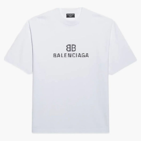 Balenciaga masculina bb píxel camiseta de ajuste medio blanco blanco